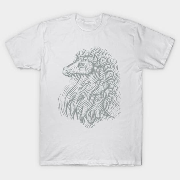 Side Profile of a Horse Head with Curly Hair Hand Drawn Illustration T-Shirt by GeeTee